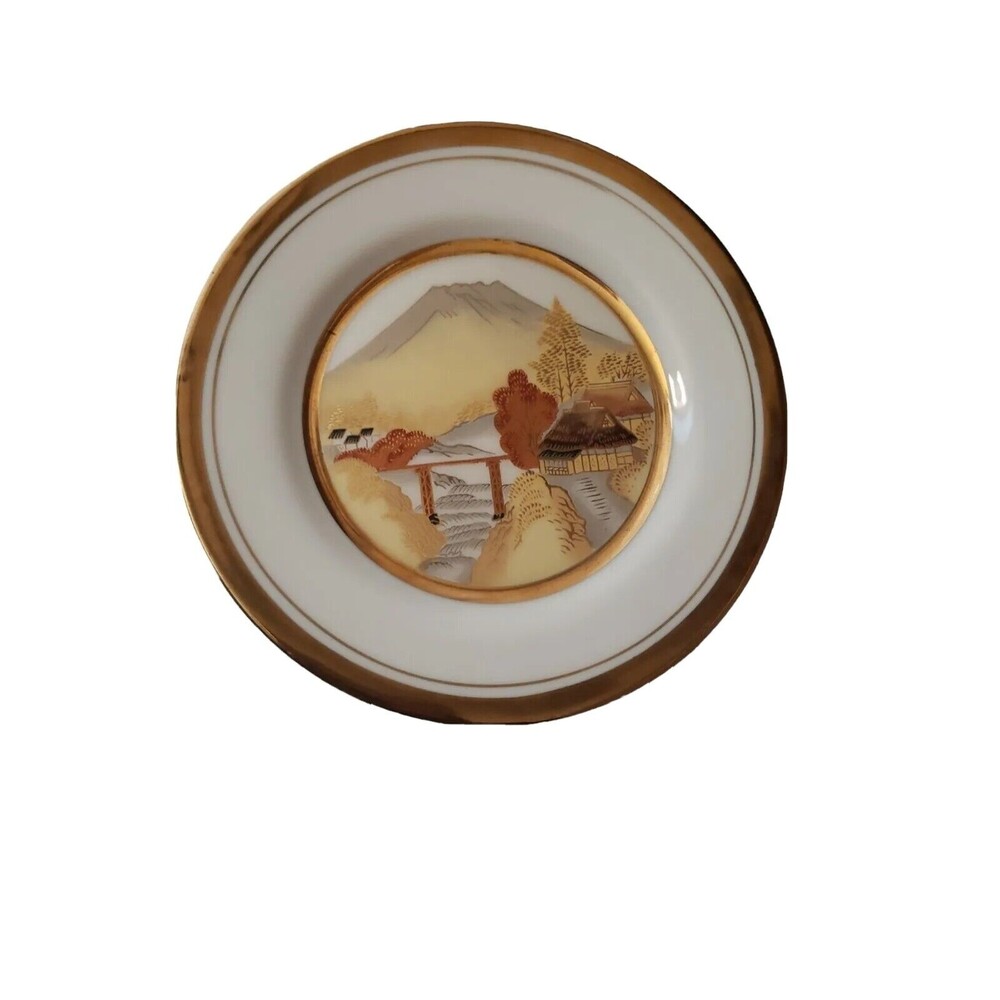 Lego Japan Decorative Plate 6.5" Gold Trim Landscape Mountain Village Vintage